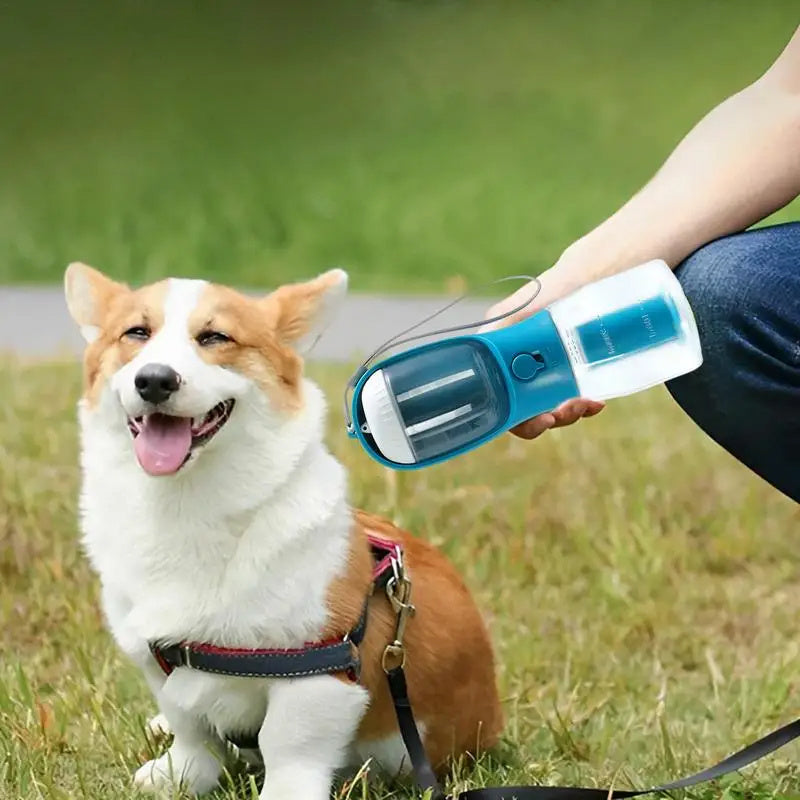 3-in-1 Portable Dog Water Bottle – Travel Pet Cup with Food Container & Waste Bag Dispenser