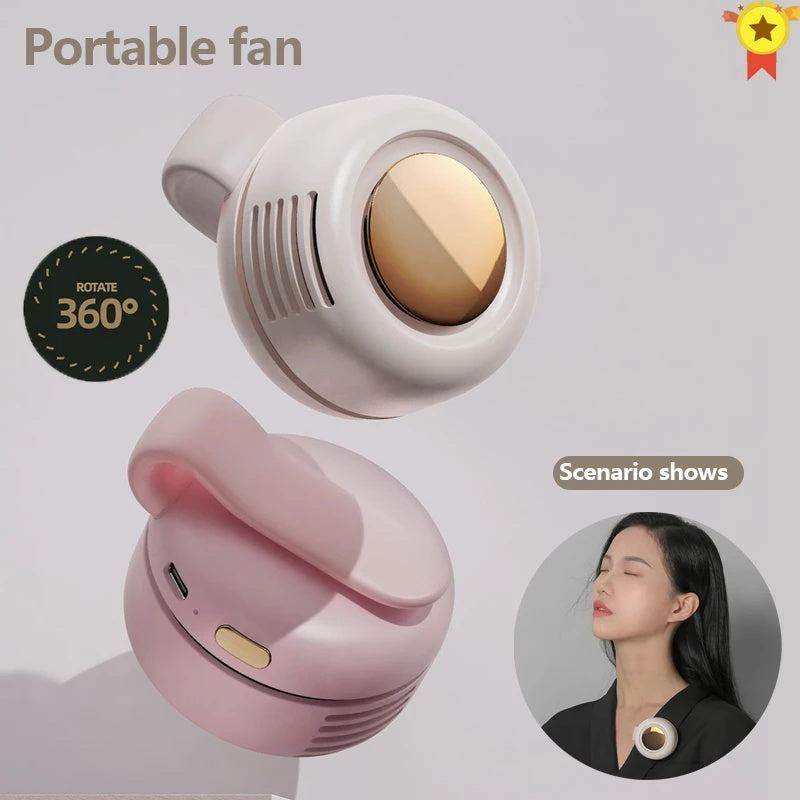 Mini Clip-On Waist & Neck Fan – Portable Leafless USB Fan with 3 Speeds, 900mAh Battery for Outdoor Use