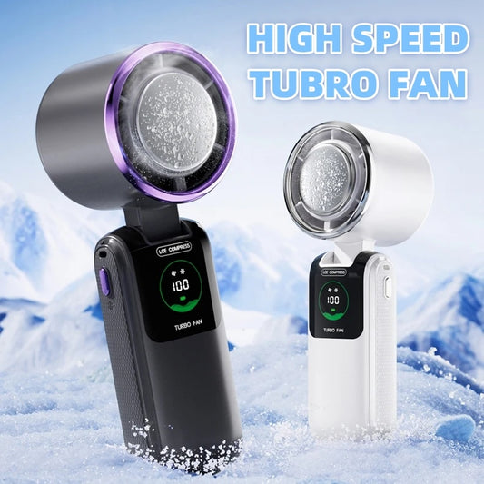 High-Speed Handheld Electric Fan – Foldable, Adjustable Mini Ice Fan for Outdoor & Neck Hanging Use