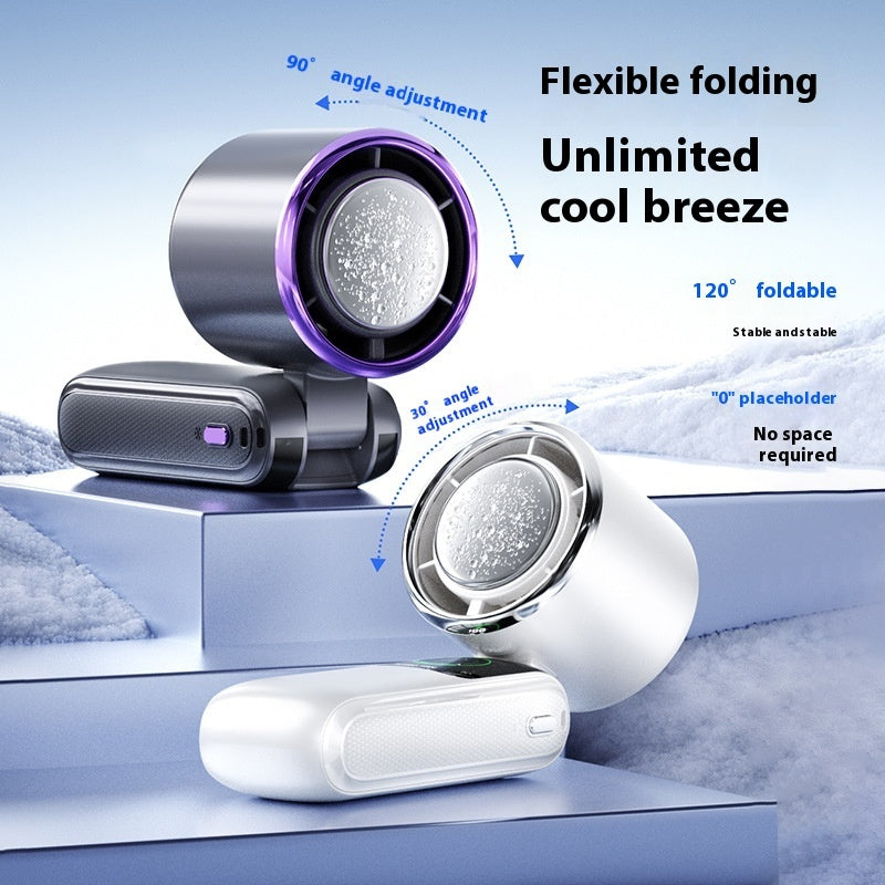 High-Speed Handheld Electric Fan – Foldable, Adjustable Mini Ice Fan for Outdoor & Neck Hanging Use