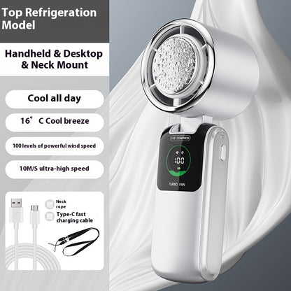 High-Speed Handheld Electric Fan – Foldable, Adjustable Mini Ice Fan for Outdoor & Neck Hanging Use