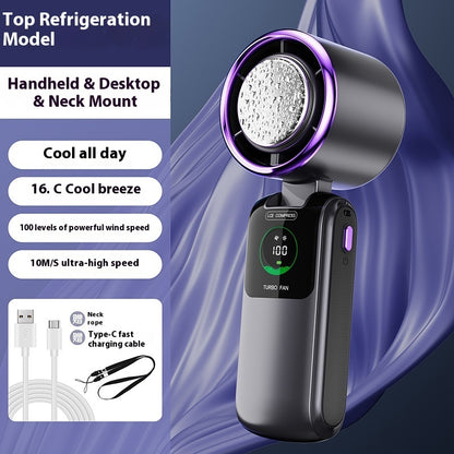 High-Speed Handheld Electric Fan – Foldable, Adjustable Mini Ice Fan for Outdoor & Neck Hanging Use