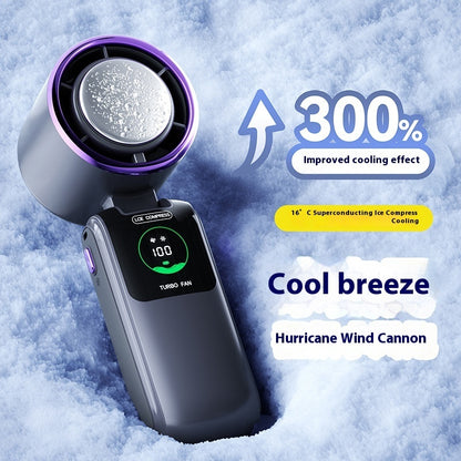 High-Speed Handheld Electric Fan – Foldable, Adjustable Mini Ice Fan for Outdoor & Neck Hanging Use