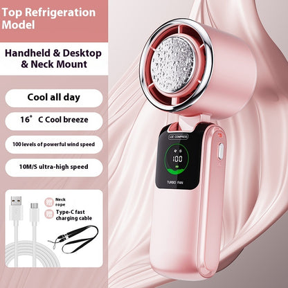 High-Speed Handheld Electric Fan – Foldable, Adjustable Mini Ice Fan for Outdoor & Neck Hanging Use